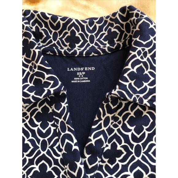 NWOT Lands' End Blue White Knit 3/4 Sleeve Polo 1/4 Button 100% Cotton XS/P - Picture 2 of 6
